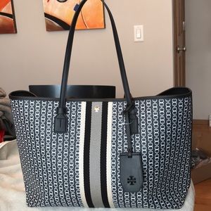 Tory Burch Gemini Link Stripe Coated Canvas Tote